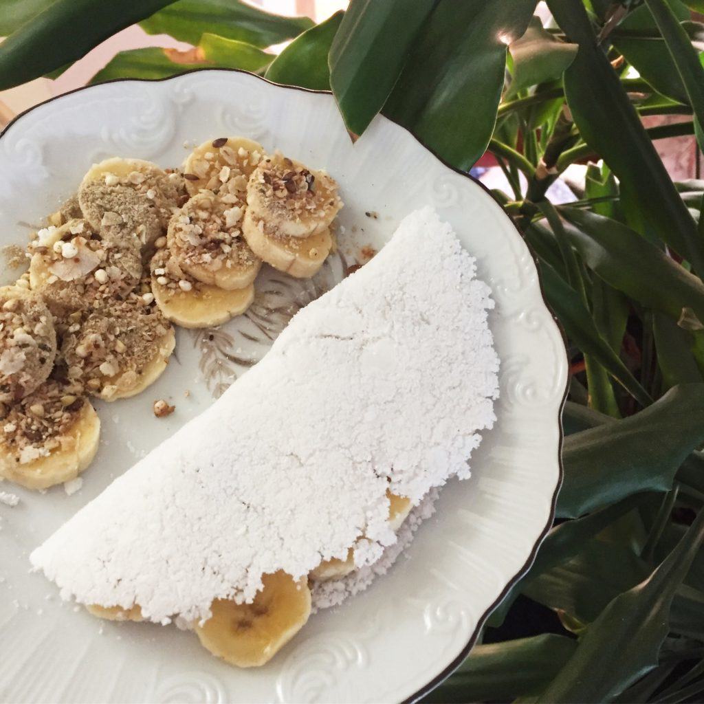 Tapioca Tapiofit com recheio de banana e manteiga de amendoim